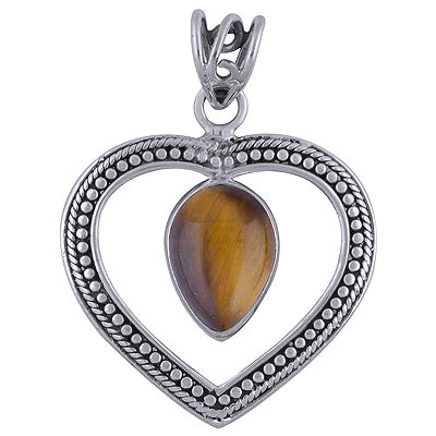 Gorgeous Twisted Wire & Rawa Work Around Tiger's Eye Pear Shape 925 Sterling Solid Silver Pendant - R101739-7
