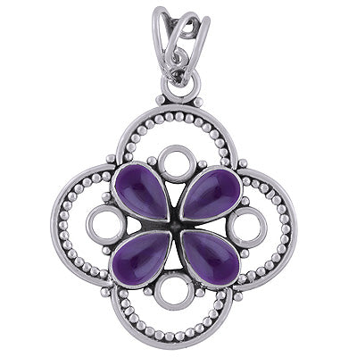 Alluring Flower w/ Wire & Rawa Work Around Amethyst Pear Shape 925 Sterling Solid Silver Pendants - R101740-1