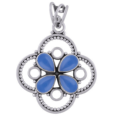 Alluring Flower w/ Wire & Rawa Work Around Blue Chalcedony Pear Shape 925 Sterling Solid Silver Pendants - R101740-11