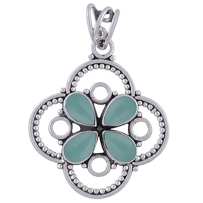 Alluring Flower w/ Wire & Rawa Work Around Aqua Chalcedony Pear Shape 925 Sterling Solid Silver Pendants - R101740-12