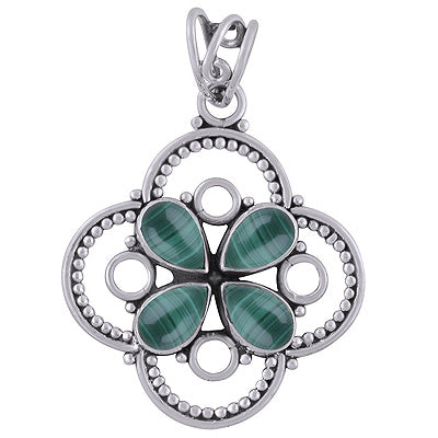 Alluring Flower w/ Wire & Rawa Work Around Malachite Pear Shape 925 Sterling Solid Silver Pendants - R101740-13