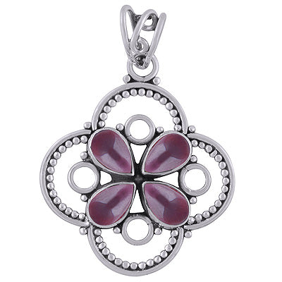 Alluring Flower w/ Wire & Rawa Work Around Garnet Pear Shape 925 Sterling Solid Silver Pendants - R101740-2
