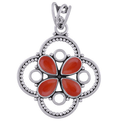 Alluring Flower w/ Wire & Rawa Work Around Carnelian Pear Shape 925 Sterling Solid Silver Pendants - R101740-6