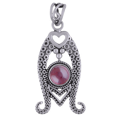 Gorgeous Handcrafted Work Around Garnet Round Shape 925 Sterling Solid Silver Pendants - R101772-2