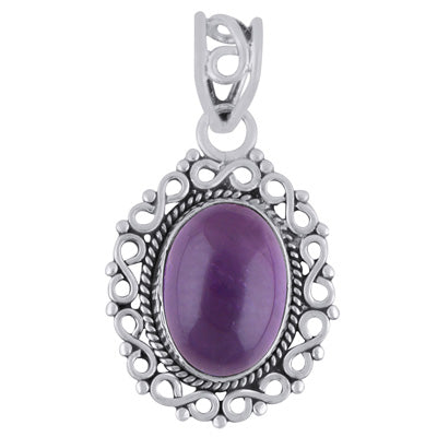 Alluring Handcrafted Work Around Amethyst Oval Shape 925 Sterling Solid Silver Pendant - R101779-1