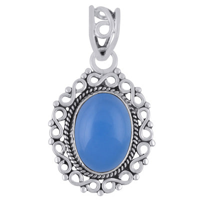 Alluring Handcrafted Work Around Blue Chalcedony Oval Shape 925 Sterling Solid Silver Pendant - R101779-12