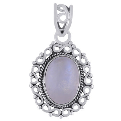 Alluring Handcrafted Work Around Rainbow Moonstone Oval Shape 925 Sterling Solid Silver Pendant - R101779-3