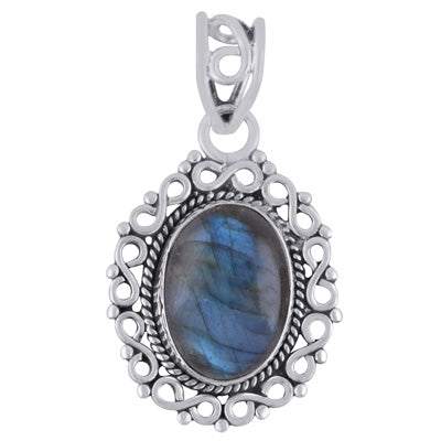 Alluring Handcrafted Work Around Labradorite Oval Shape 925 Sterling Solid Silver Pendant - R101779-4