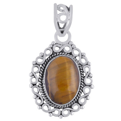 Alluring Handcrafted Work Around Tiger's Eye Oval Shape 925 Sterling Solid Silver Pendant - R101779-7