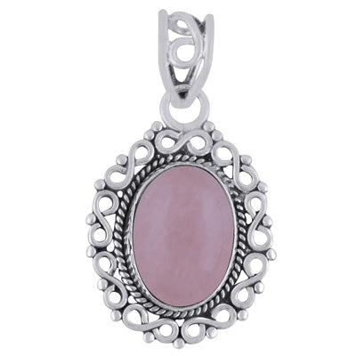 Alluring Handcrafted Work Around Rose Quartz Oval Shape 925 Sterling Solid Silver Pendant - R101779-9