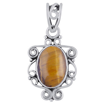 Gorgeous Handcrafted Wire Work Around Tiger's Eye Oval Shape 925 Sterling Solid Silver Pendant - R101784-7