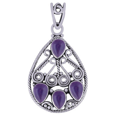 Gorgeous Coil Wire Work Around Amethyst Pear Shape 925 Sterling Solid Silver Pendant - R101786-1