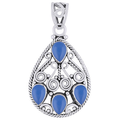 Gorgeous Coil Wire Work Around Blue Chalcedony Pear Shape 925 Sterling Solid Silver Pendant - R101786-15