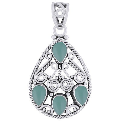 Gorgeous Coil Wire Work Around Aqua Chalcedony Pear Shape 925 Sterling Solid Silver Pendant - R101786-16