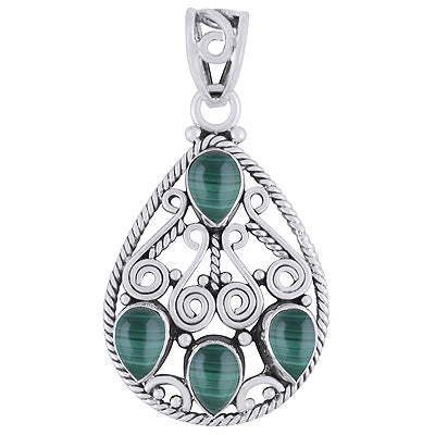 Gorgeous Coil Wire Work Around Malachite Pear Shape 925 Sterling Solid Silver Pendant - R101786-18