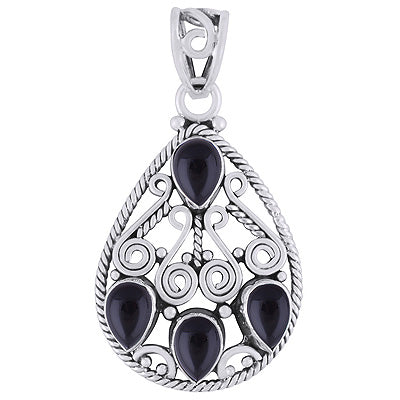 Gorgeous Coil Wire Work Around Black Onyx Pear Shape 925 Sterling Solid Silver Pendant - R101786-20