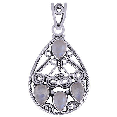 Gorgeous Coil Wire Work Around Rainbow Moonstone Pear Shape 925 Sterling Solid Silver Pendant - R101786-4