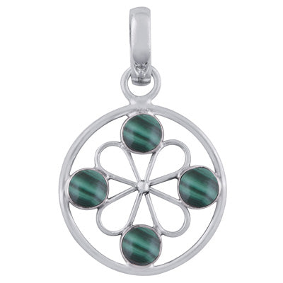 Gorgeous Gemstone Flower Around Malachite Round Shape 925 Sterling Solid Silver Pendant - R101788-17