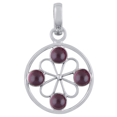 Gorgeous Gemstone Flower Around Garnet Round Shape 925 Sterling Solid Silver Pendant - R101788-2