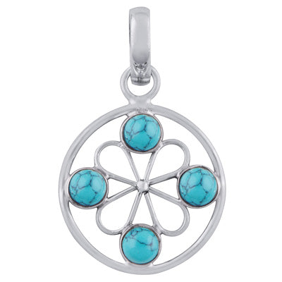 Gorgeous Gemstone Flower Around Turquoise Round Shape 925 Sterling Solid Silver Pendant - R101788-3