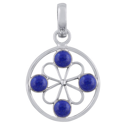 Gorgeous Gemstone Flower Around Lapis Round Shape 925 Sterling Solid Silver Pendant - R101788-6