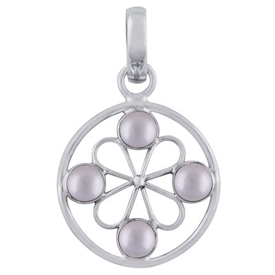 Gorgeous Gemstone Flower Around Pearl Round Shape 925 Sterling Solid Silver Pendant - R101788-8