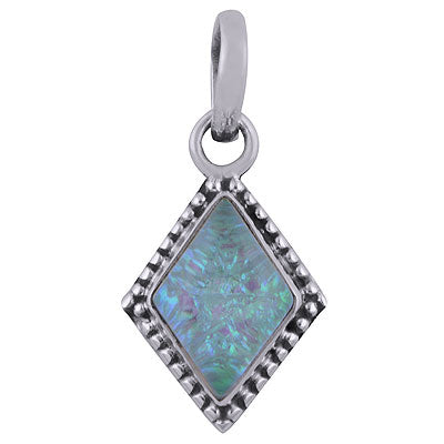 Beautiful Rawa Work Around Opal Rhombus Shape 925 Sterling Solid Silver Pendant - R101790-1