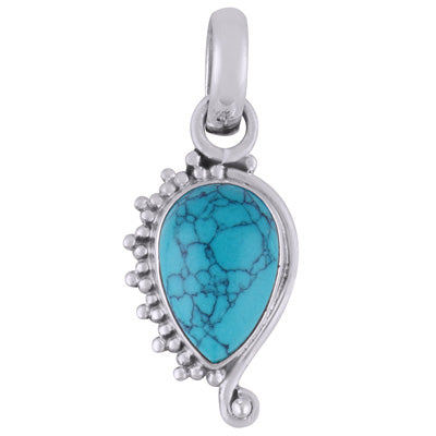 Beautiful Wire & Rawa Work Around Turquoise Pear Shape 925 Sterling Solid Silver Pendant - R101805-2