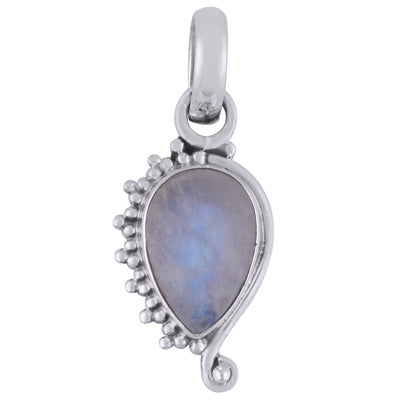 Beautiful Wire & Rawa Work Around Rainbow Moonstone Pear Shape 925 Sterling Solid Silver Pendant - R101805-3