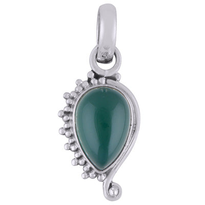 Beautiful Wire & Rawa Work Around Green Onyx Pear Shape 925 Sterling Solid Silver Pendant - R101805-7