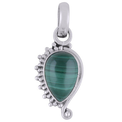 Beautiful Wire & Rawa Work Around Malachite Pear Shape 925 Sterling Solid Silver Pendant - R101805-9