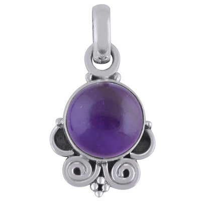 Gorgeous Handcrafted Wire Work Around Amethyst Round Shape 925 Sterling Solid Silver Pendant - R101807-1