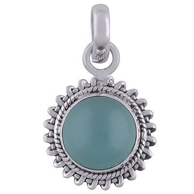 Gorgeous Handcrafted Wire Work Around Aqua Chalcedony Round Shape 925 Sterling Solid Silver Pendant - R101815-40