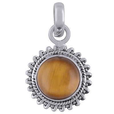 Gorgeous Handcrafted Wire Work Around Tiger's Eye Round Shape 925 Sterling Solid Silver Pendant - R101815-8