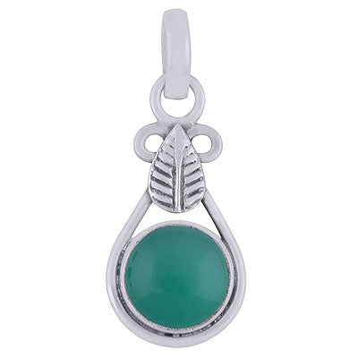 Stunning Handcrafted Leaf work Around Green Onyx Round Shape 925 Sterling Solid Silver Pendant - R101816-58