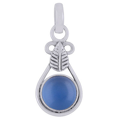 Stunning Handcrafted Leaf work Around Blue Chalcedony Round Shape 925 Sterling Solid Silver Pendant - R101816-60