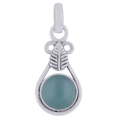 Stunning Handcrafted Leaf work Around Aqua Chalcedony Round Shape 925 Sterling Solid Silver Pendant - R101816-61
