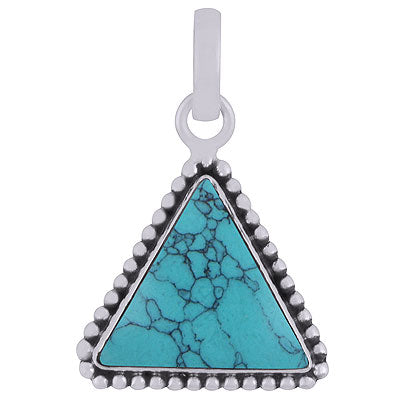 Beautiful Rawa Work Around Turquoise Triangle Shape 925 Sterling Solid Silver Pendants - R101817-51