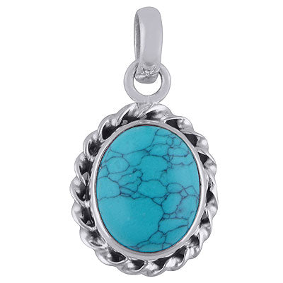 Alluring Gemstone Turquoise Oval Shape 925 Sterling Solid Silver Pendants - R101829-2