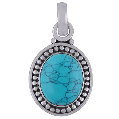 Stunning Rawa Work Around Turquoise Oval Shape 925 Sterling Solid Silver Pendant - R101830-33