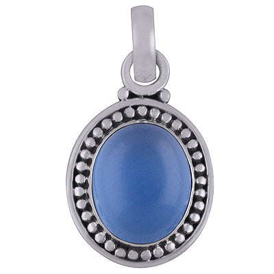 Stunning Rawa Work Around Blue Chalcedony Oval Shape 925 Sterling Solid Silver Pendant - R101830-39