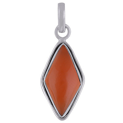 Plain Wire Around Carnelian Rhombus Shape 925 Sterling Solid Silver Pendant - R101836-6