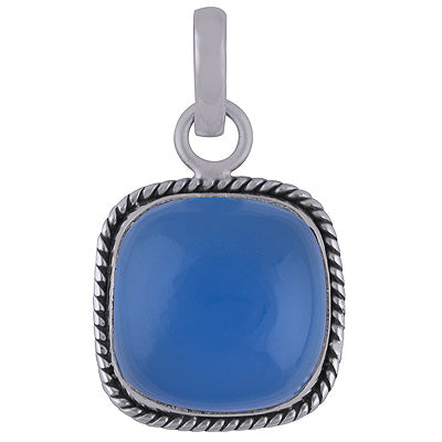 Authentic Wire Work Around Blue Chalcedony Cushion Shape 925 Sterling Solid Silver Pendant - R101838-6