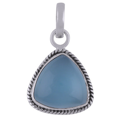 Authentic Wire Work Around Aqua Chalcedony Triangle Shape 925 Sterling Solid Silver Pendant - R101839-12