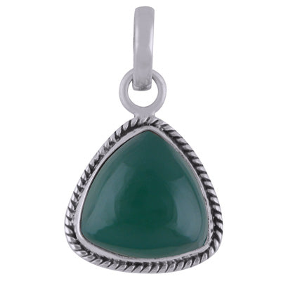 Authentic Wire Work Around Green Onyx Triangle Shape 925 Sterling Solid Silver Pendant - R101839-6