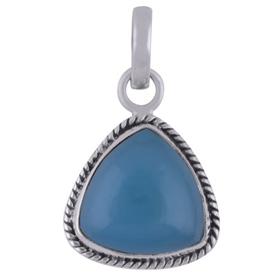 Authentic Wire Work Around Blue Chalcedony Triangle Shape 925 Sterling Solid Silver Pendant - R101839-7