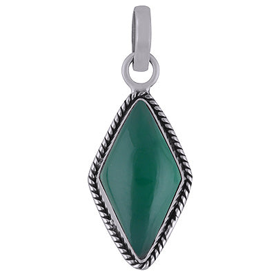 Authentic Wire Work Around Green Onyx Rhombus Shape 925 Sterling Solid Silver Pendant - R101840-6