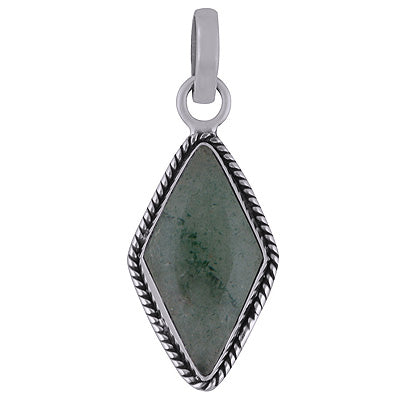 Authentic Wire Work Around Green Aventurine Rhombus Shape 925 Sterling Solid Silver Pendant - R101840-9
