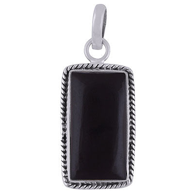 Authentic Wire Work Around Black Onyx Rectangle Shape 925 Sterling Solid Silver Pendant - R101841-11