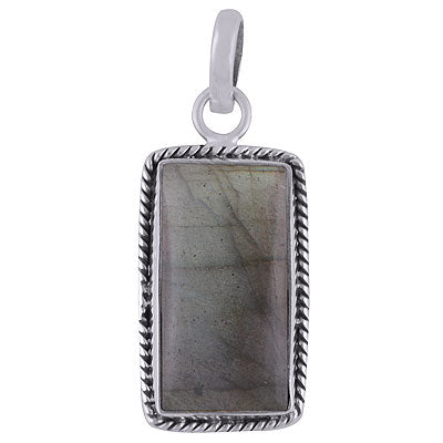 Authentic Wire Work Around Labradorite Rectangle Shape 925 Sterling Solid Silver Pendant - R101841-12